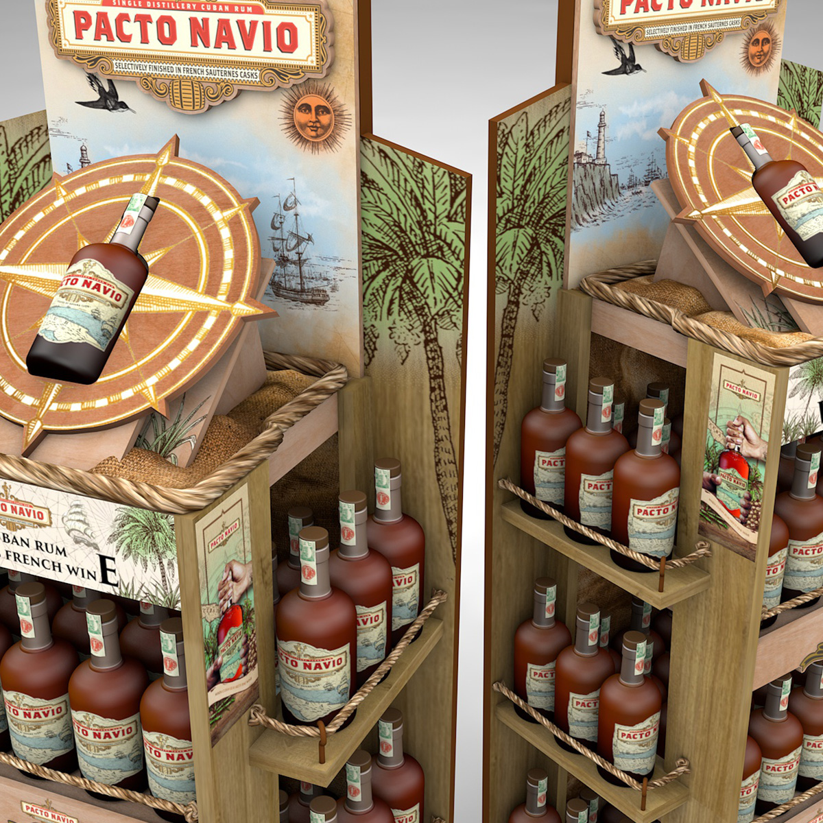 Exkluzívny drevený displej pre Pacto Navio rum, Pernod